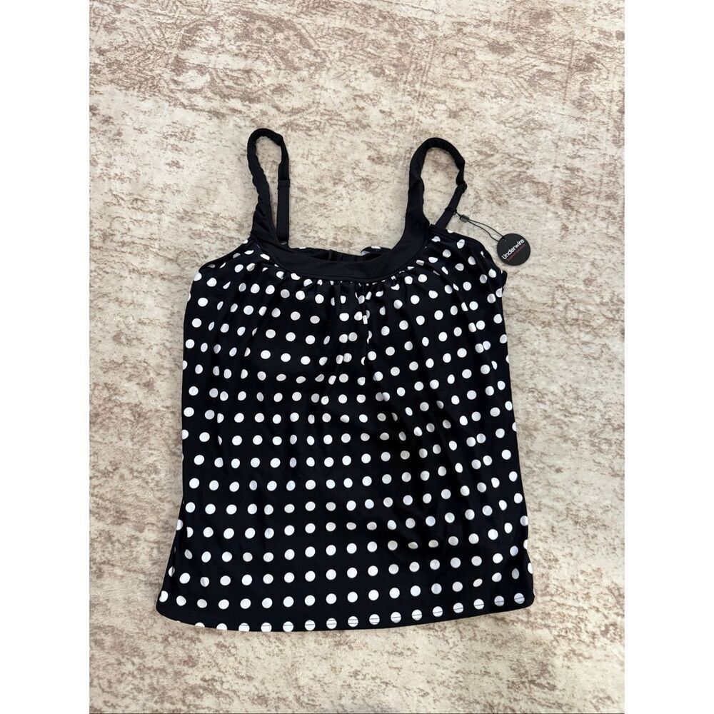 NWT Coco Reef Womens Polkadot Underwire Support Tankini Top Black White Size 38C